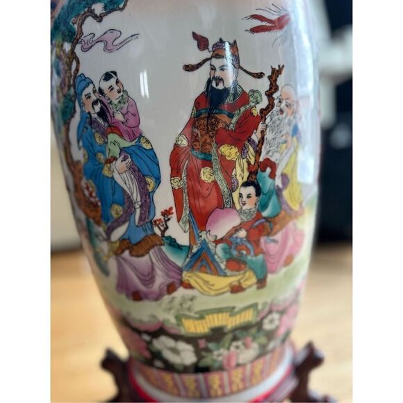 Vintage 24" Chinese Oriental White Porcelain Horses Field Graphic Scenery Vase - Picture 5 of 16